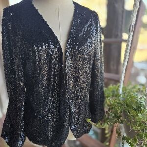 INC International Concepts Black Sequin Blazer Jacket Size XL